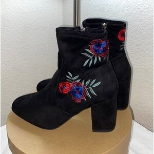 Black velvet with red rose boots.